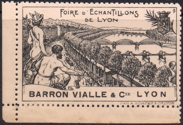 France : Lyon : Vignette Cinderella 1916 Foire d'Echantillons de Lyon : Train + Tramway : Participant BARRON VIALLE & Cie.